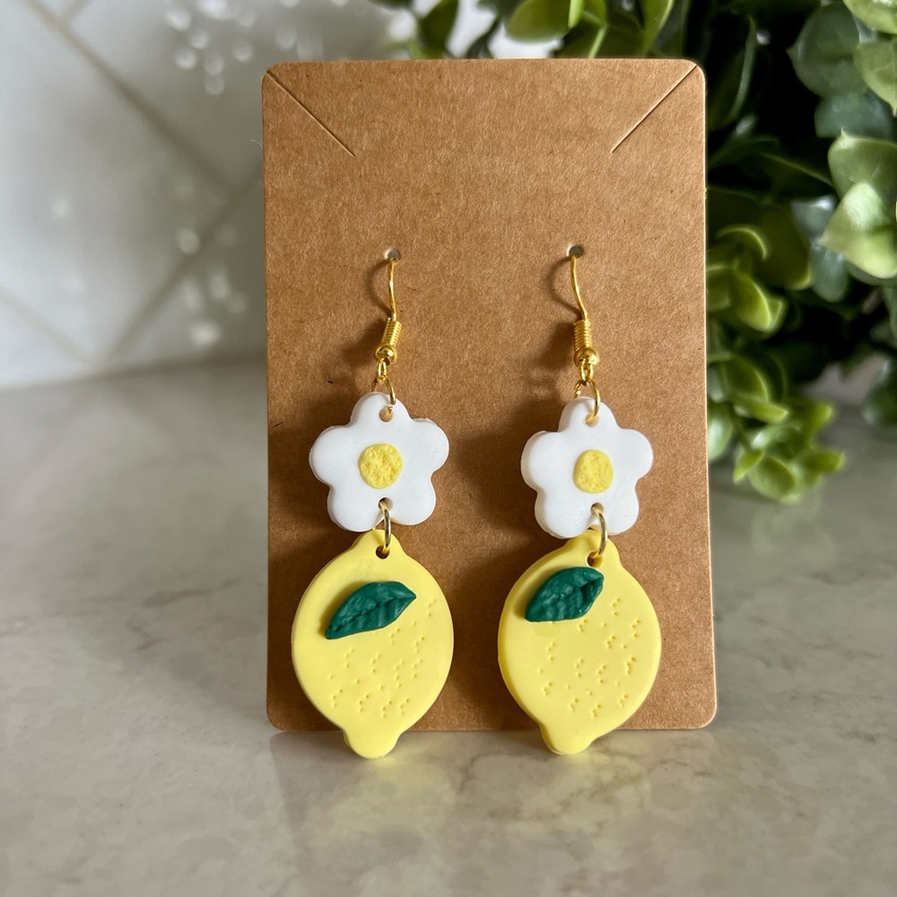 Lemon/Flower Clay Earrings